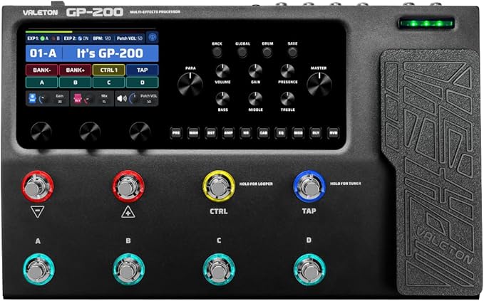 Valeton GP-200 Multi-Effects Guitar & Bass Processor Pedal with Amp Modeling, IR Loader, Expression Pedal, USB Audio Interface, Looper, Drum Machine + Gig Bag Bundle