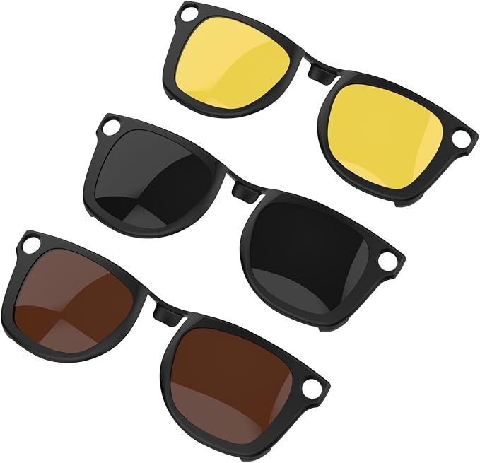 HiBloks 3Pcs Polarized Clip-on Compatible with Ray-Ban Meta Wayfarer & Gen 2 (RW4006/RW4012 Regular), Discoloration Clip for RayBan Meta Gen 2 Accessories (Black, Night Vision Yellow, Brown)