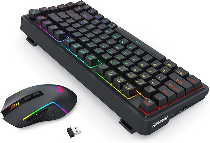 Redragon S168 3-Mode Wilreess Gaming Keyboard & Mouse Combo, 81 Keys K673 PRO RGB Gasket Keyboard and 8000 DPI M693 Gaming Mouse Bundle, Convenient Shared Dongle