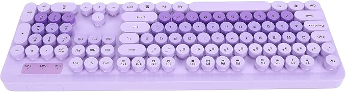 Wireless Keyboard and Mouse Combo, 2.4GHz Plug and Play with Retro Typewriter Style Round Keycaps, 104 Keys with Numeric Pad, for PC Laptop Desktop (Purple)
