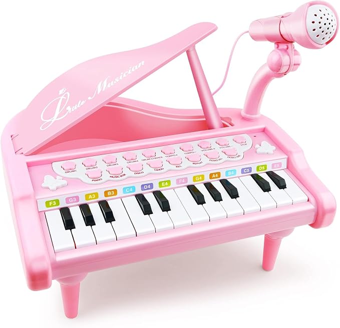 Love&Mini Piano Keyboard Toys for Girls - 24 Keys Toddler Piano Music Toy Instruments with Microphone，Pink Piano Toys for 3+ Years Old Girls Birthday Xmas Gifts (24 Keys Pink Piano Toy)
