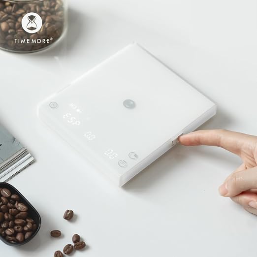 TIMEMORE Black Mirror Basic 3.0 Coffee Scale, Espresso Scale with Timer, Flow Rate & Brew Ratio, 3 Brewing Modes, 0.1g High Precision Rechargeable Digital Scale for Pour Over, Espresso - White