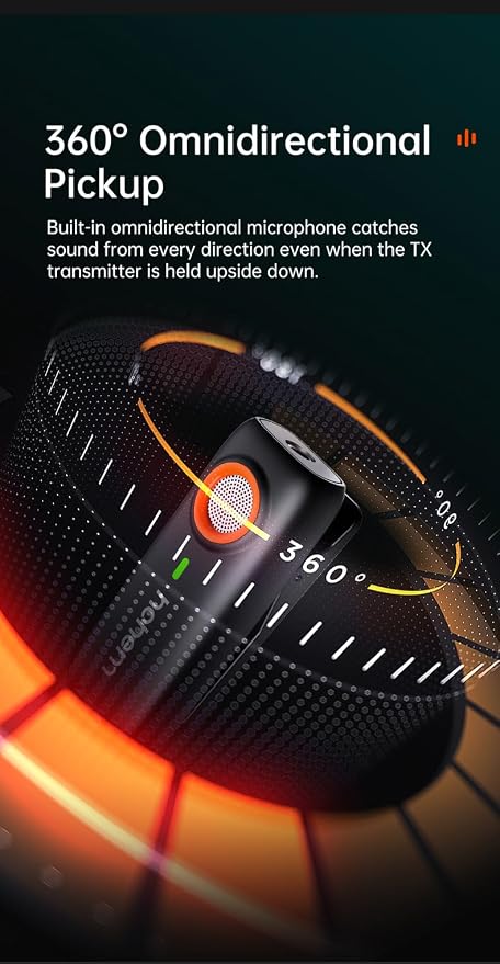 hohem MIC-01 Wireless Lavalier Lapel Microphone for iPhone iOS, with Noise Cancellation,MFi Certified,Remote Contro,Built-in Storage,20H Battery Life, Wireless Microphone for Live Stream (2TX+1RX)