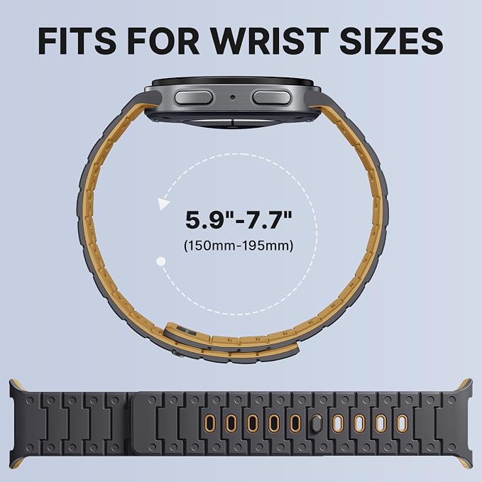 Bandletic Silicone Magnetic Band Compatible with Samsung Galaxy Watch 8 40mm 44mm / 8 Classic 46mm 2025, No Gap Soft Sport Wristbands Breathable Replacement Strap for Men Women, Anthracite Gray/Ochre