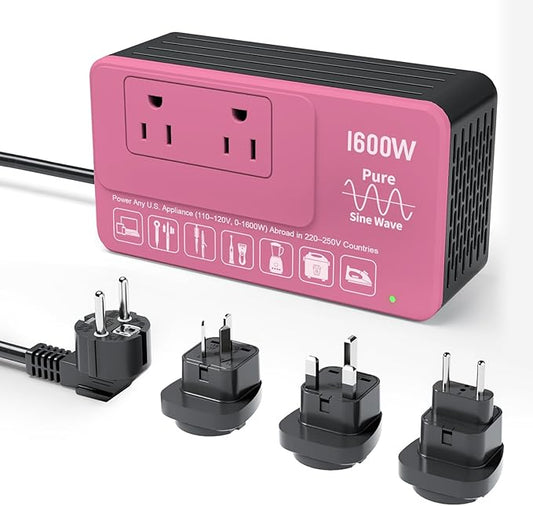 220V to 110V Converter US to Europe, Voltage Converter for European Travel, 1600W - Plug & Play, Power Any U.S. Appliances Overseas, Step Down Transformer Universal Adapter for International Travel