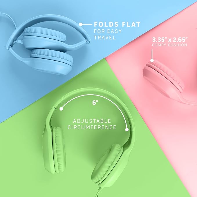 Sonitum Kids Headphones for School Bulk Set 5-Pack On-Ear, 3.5mm, Wired Headphones for Schools & Libraries – Adjustable, Cushioned Wired Kids, (Mixed Colors)