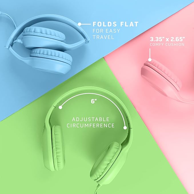 Sonitum Bulk Kids Headphones for School with Microphones - 5-Pack On-Ear 3.5mm Wired Headphones for Schools -Comfy Wired Kids Headphones with in-Line Mics – School Headphones for Kids