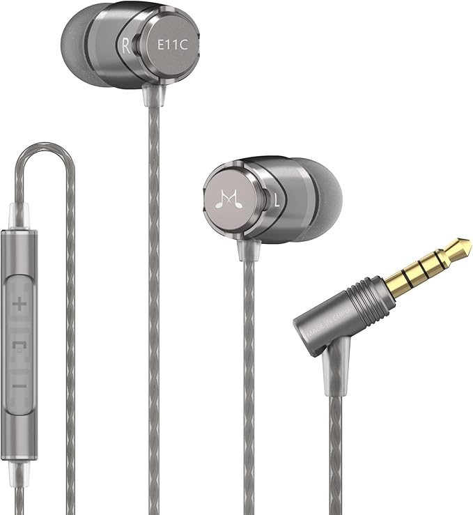 SoundMAGIC E11C Wired Earbuds, Built-in Mic, HiFi Sound, 3.5mm, Dark Silver | Crystal-clear call clarity, balanced accurate sound, rich bass, full aluminium housing, silver-plated cable, comfortable fit