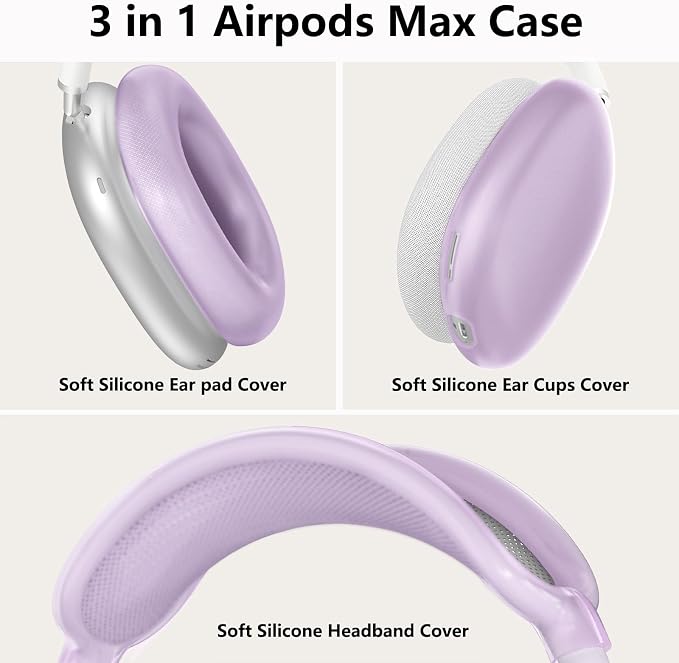 Silicone Case Cover for AirPods Max Headphones, Ear Pad Case Cover/Ear Cups Cover/Headband Cover for AirPods Max 2/1 (2026/2024/2020)(USB-C/Lightning), Accessories for Apple AirPod Max 2, Foggy Purple