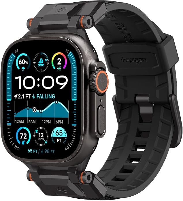 Spigen DuraPro Armor Durable Metal Connector Strap Designed for Apple Watch Band Compatible with Ultra 2/1 49mm, Series 10 46mm, 9/8/7 45mm, SE2/SE/6/5/4 44mm, 3/2/1 42mm