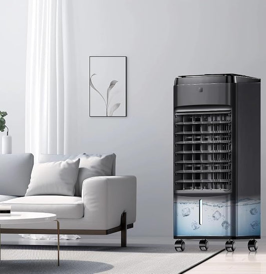 NOMEY 3-IN-1 Portable Air Conditioners 4 Modes & 3 Speeds, Waterless Alert System, 12H Timer, 1 Gal Detachable Water Tank, 4 Ice Packs, Remote, 70° Oscillation Windowless Evaporative Air Cooler