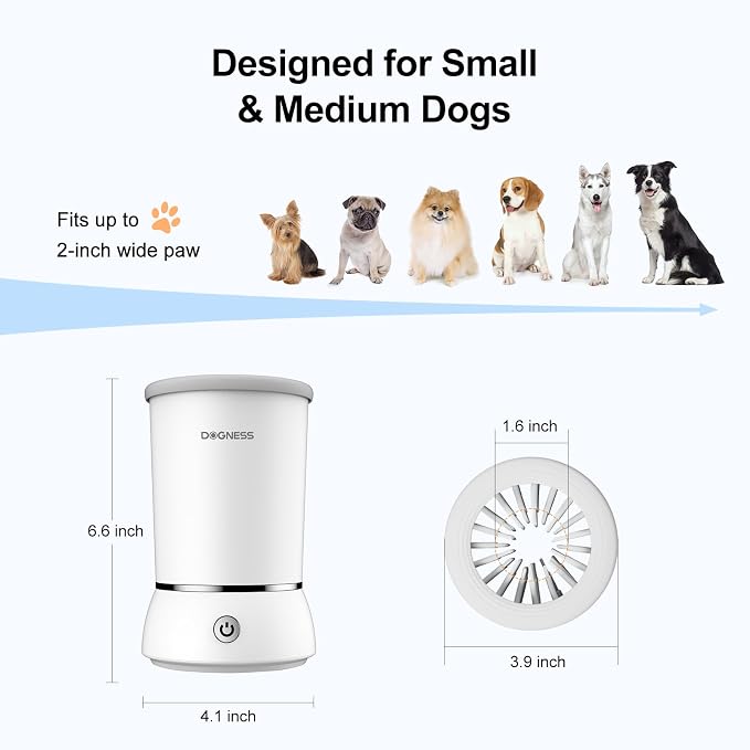DOGNESS W01 Automatic Dog Paw Cleaner for Small to Medium Dogs (White) | Original Design | Premium Thick Materials | Rechargeable
