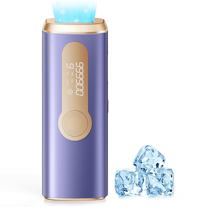 IPL Laser Hair Removal Device for Women & Men - Safe At-Home 45°F Ice-Cooling Contact for Painless & Long-Lasting Results, 86% Less Hair In 3 Weeks for Full Body & Face, Mint Purple