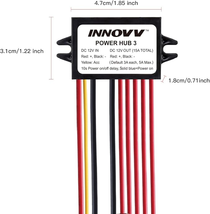 INNOVV Power Hub 3 Power Distribution System Kit, DC 12V 15A Motorcycle Power Distribution Hub, Connecting Up to 5 Devices Installed on The Motorcycle