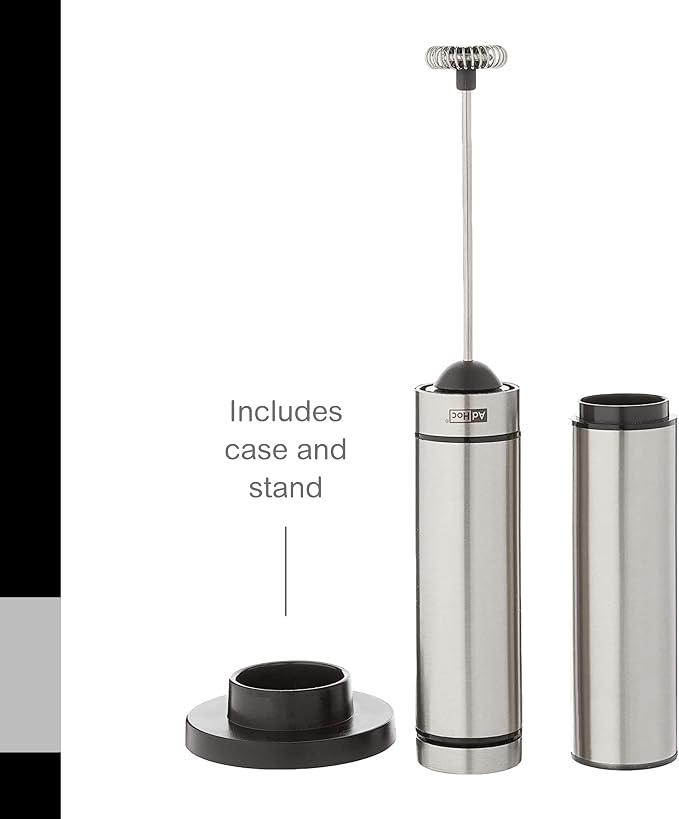 AdHoc Rapido Milk and Sauce Frother - Battery Operated Frother for Coffee, Matcha & More - Handheld Drink Blender - Stainless Steel Accessory with Case - Tiny Mixer with Removable Whisk