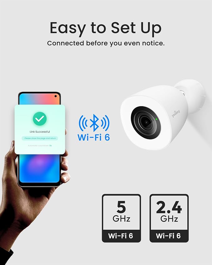 youkey 2.5K Wired Security Camera Outdoor, F1.0 Color24 Night Vision, Plug-in Cameras for Home Security Outside, 24/7 Continuous Recording, 130°FOV, 2.4/5GHz WiFi 6, Bluetooth Pairing, No Monthly Fees