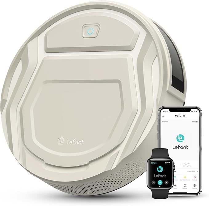 Lefant Robot Vacuum Cleaner M210 Pro,Slim,Quiet,2200Pa Suction,120 Min Self-Charging Robotic Vacuums, Freemove 3.0,WiFi/APP/Alexa,6 Cleaning Modes Ideal for Hard Floors Pet Hair Low Carpet,Champagne