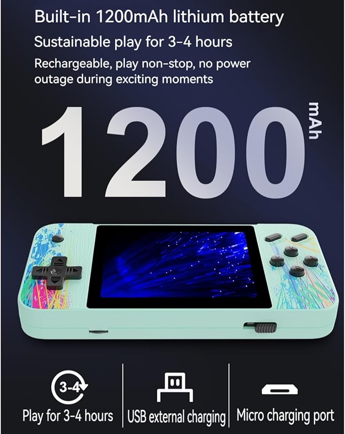 Retro Handheld Game Console, 3.5-inch HD Screen, 800 Classic Games, Single Player or 2-Person Game Mode, Retro Gaming Console，Grey/Pink (Grey)
