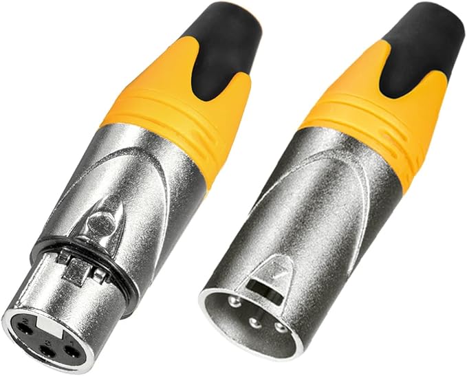 MFL. 3-Pin XLR Cable Connector Male and Female with Nickel Housing and Silver Contacts Mic Cable Plug Connector Audio Socket, Yellow, 10 Pairs