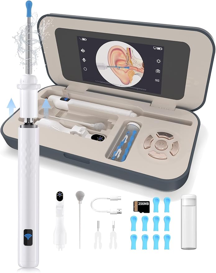 Sofbunny A03 Ear Wax Removal Tool Camera with Screen, Ear Cleaner with 1080P HD Camera, 3 in 1 Ear Cleaning Tool with 10 Replacement Tips,Earwax Remover Kit for Kids & Adults,Otoscope with LED Lights