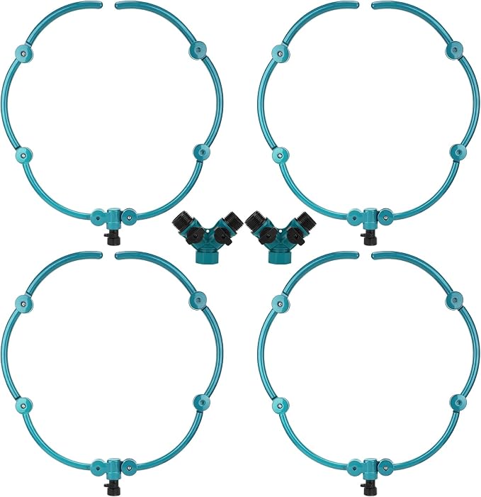 4 Pcs 360° Tree Water System Tree Root Watering Ring 20 Inch Circle Sprinkler Irrigation Slow Release Targeted Water with Y Hose Splitter for New Tree Outdoor Plants Raised Garden Beds (Green, Large)