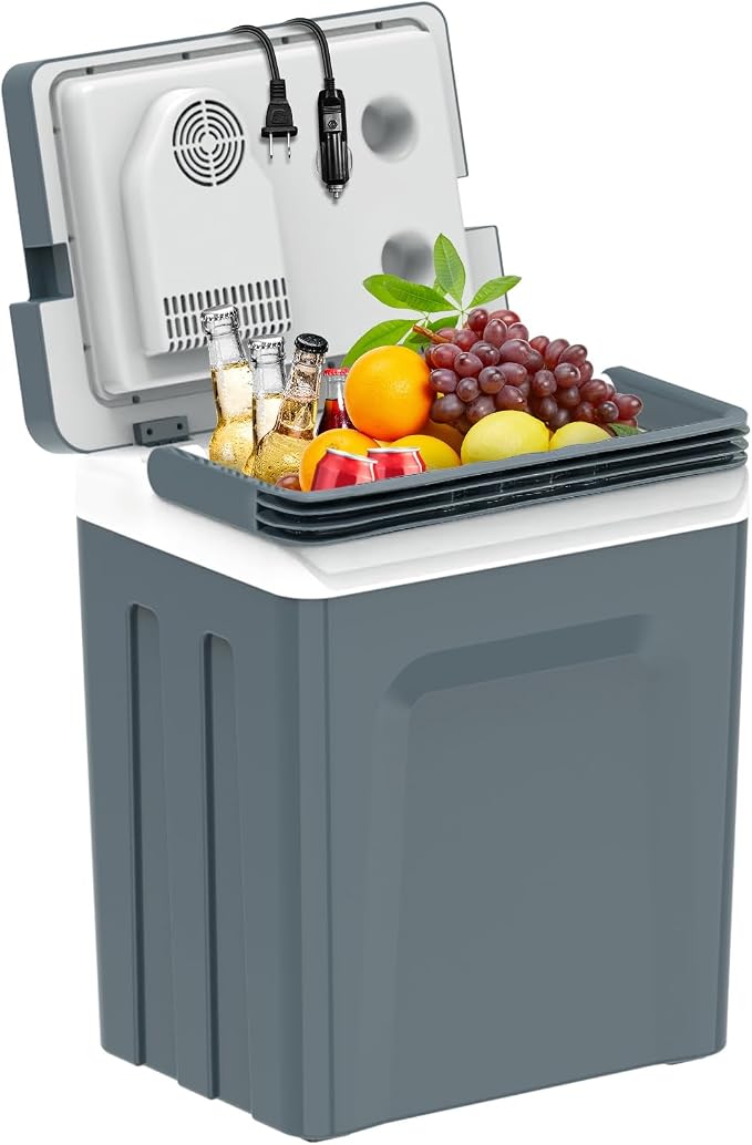 TopAutoGear 25L Portable Electric Cooler & Warmer, Small Refrigerator with Handle, 110V AC and 12V DC Car Fridge, Camping/Outdoor/Travel Cooler for Vehicles & Trucks, Grey