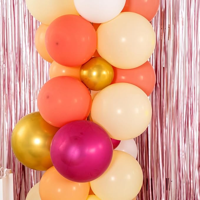 Restaurantware-Balloonify Balloon Garland Set, 1 Party Decoration Kit - 89 Balloons, With Chain, Coral, Pink, & Yellow Latex Balloon Arch Kit, With Glue Dots, Ribbon & Flowers