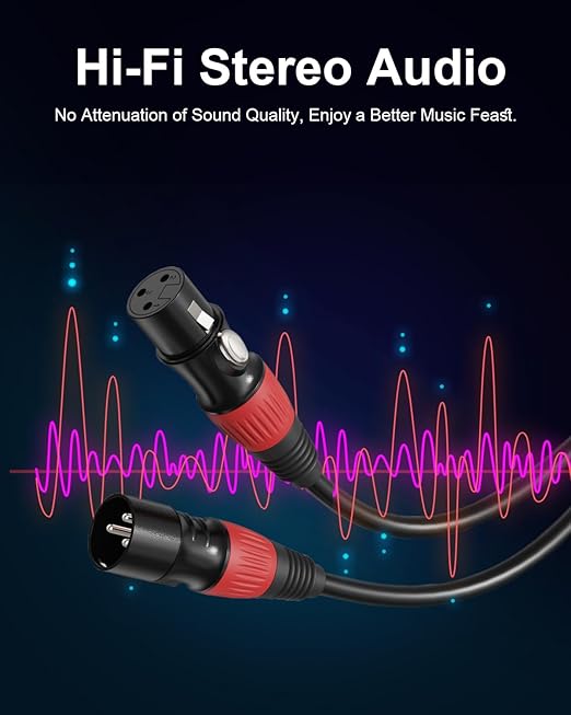 6 Pack 25ft Color-Coded XLR Cables (Male to Female), OFC Microphone Cable for Recording Mixer, Amplifier, Podcast, Stage & Studio Pro Audio Equipment