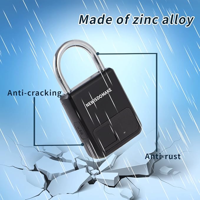 Fingerprint Padlock, Smart Padlock with Fingerprint or Remote Authorized Unlock, Biometric Lock Suitable for Luggage, Bookcase, Suitcase, Backpack, Bike, School Locker, Gym Locker Lock(Black)