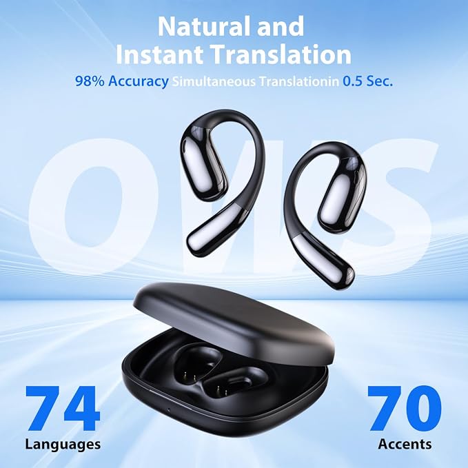 AI Language Translator Earbuds, Translation Earbuds Real Time, 3-in-1 Earbud Translator 144 Languages & Accents, Translation Headphones Fit iOS & Android for Travel Business Learning (A38 Black)