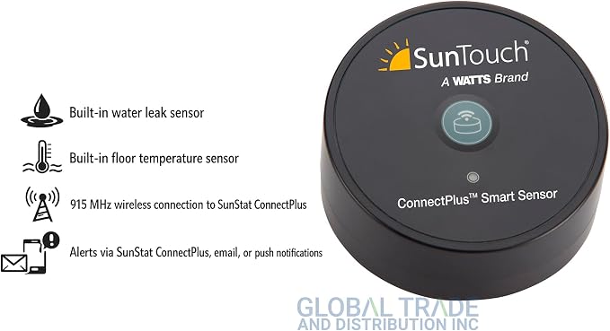SunTouch ConnectPlus Wi-Fi Voice-Activated Smart Sensor for Floor Surface Temperature and Water Leak Detection, Built-In 915MHz Technology for Wireless Connection to SunStat ConnectPlus Thermostats