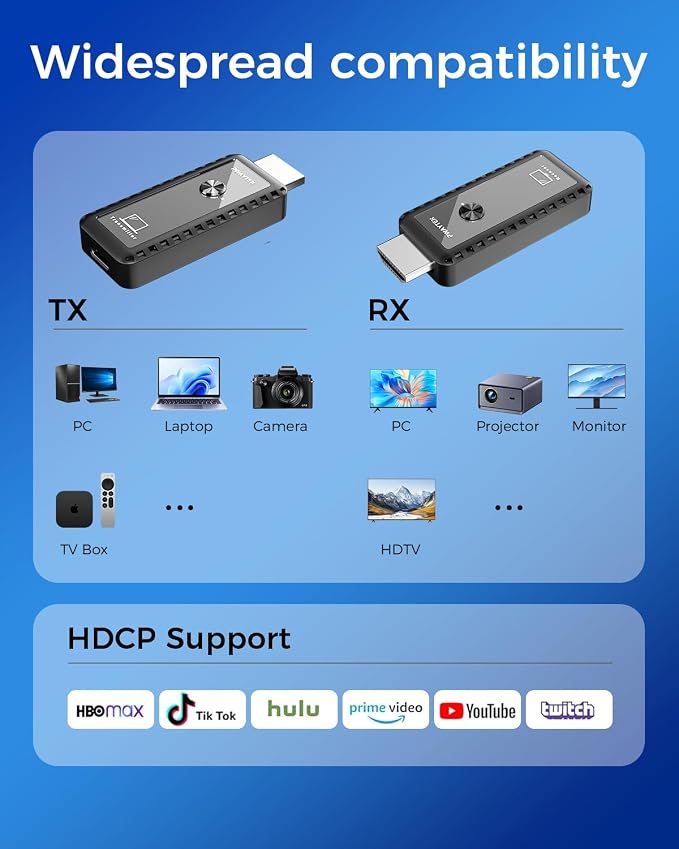 Wireless HDMI Transmitter and Receiver 328ft/100M, Wireless HDMI Extender Kit, Plug & Play, 4K Decode Support 2.4/5G for Streaming Video and Audio to Monitor from Laptop/Pc/Tv Box, Black