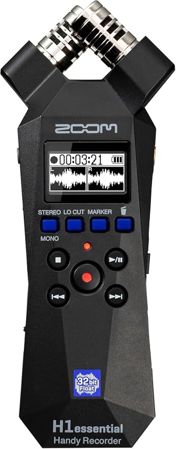 Zoom H1essential 2-Track 32-Bit Float Portable Audio Recorder Bundle with APH-1e with Hairy Windscreen, Padded Shell Case, AC Adapter, & USB C-Cable
