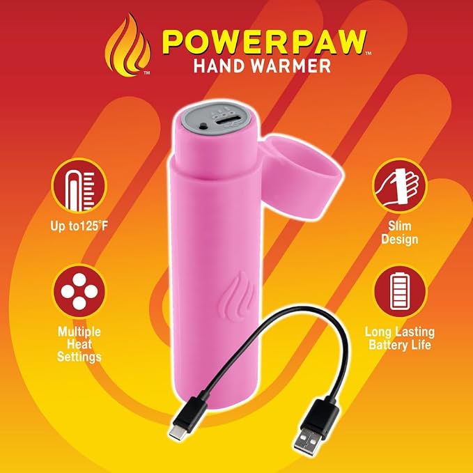 POWERPAW Rechargeable Hand Warmer Portable Electric Hand Heater 3 Heat Levels 5000mAh Battery USB-C Reusable Pocket Warmer for Cold Hands