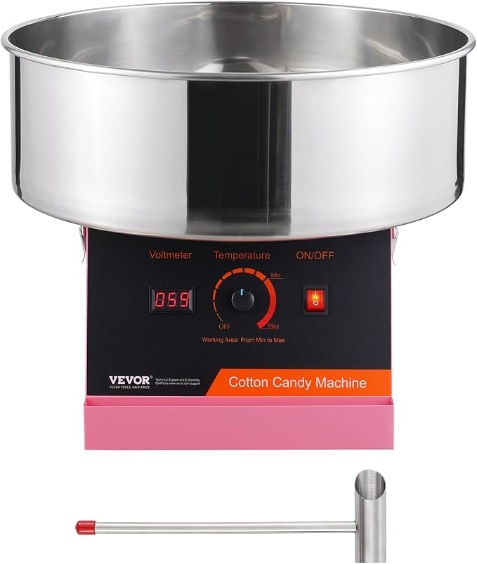 VEVOR Cotton Candy Machine Commercial, 1000W Electric Floss Maker with Stainless Steel Bowl, Sugar Scoop, Storage Drawer, Perfect for Home, Carnival, Kids Birthday, Family Party, Pink