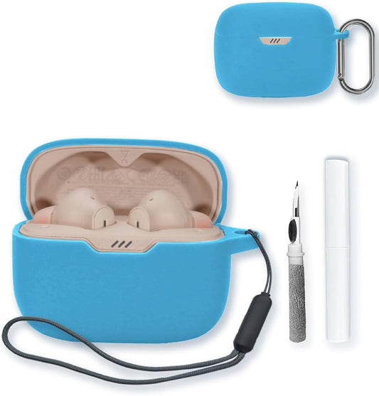 Case for JBL Tune 230NC TWS - True Wireless in-Ear Headphones,Soft Protective,BOVUGAC Silicone Case Cover with Keychain & Cleaning Kit & Lanyard for JBL Tune 230NC TWS Earbuds-Sky Blue