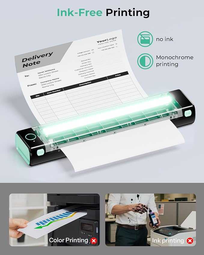 Phomemo Portable Printers Wireless for Travel, M08F Thermal Bluetooth Printer Support for 8.5"x11" US Letter, Small Inkless Printer Compatible with iOS, Android, Laptop for Car, Office, Home
