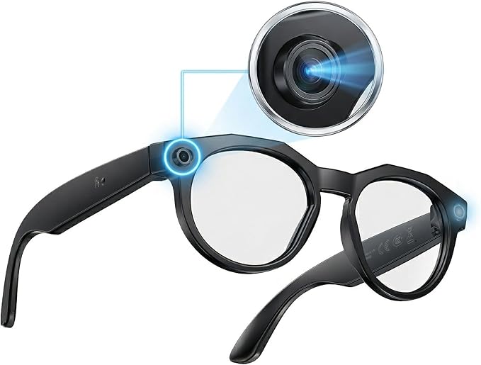 AI Smart Camera Glasses, 1080P HD POV Video Recording and Translator, Object Recognition, Bluetooth Audio for Music Calls, 290mAh Battery, Photochromic Lenses for Vlog, Travel and Work