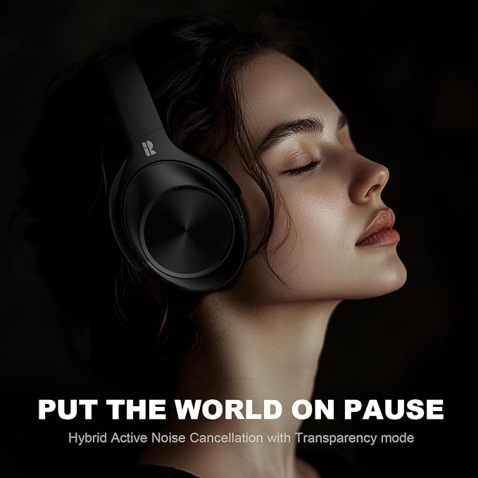Calmbee Hybrid Active Noise Cancelling Headphones, Bluetooth 5.4 Headphones Wireless Over Ear with Mic for Clear Calls, Hi-Res Audio, 90H Playtime, Transparency, Deep Bass, Dongle Connect, Custom App | Bluetooth 5.4, Clear Mic Calls, Hi-Res Audio, 90H ...