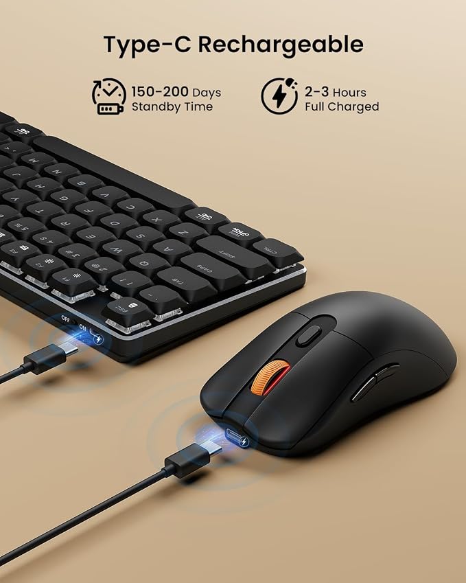 ProtoArc KM310 Mechanical Keyboard and Mouse, Wireless Rechargeable Aluminum Keyboard Mouse, 2.4G+Dual Bluetooth, Linear Red Switches, Multi-Device, No Backlight, for Windows/Mac - Black