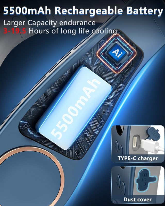 Neck Air Conditioner with Cooling Plate,Portable Neck Fan Air Conditioner,Recargable Long Life Bladless Personal Fan for Neck,Silent Headphone Round Conditioning Unit Gadgets for Travel Camping Disney