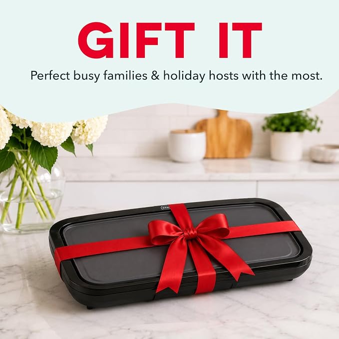 Dash Deluxe Everyday Griddle - Electric Griddle with Removable Plate - Nonstick, Easy-Clean Surface & Anti-Slip Base - Recipe Book Included - Black