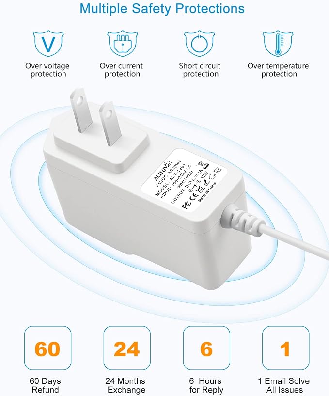 ALITOVE DC 12V Power Supply 1A 12W AC Adapter 100-240V to DC12V 4.92Ft Cord Universal Converter with 5.5x2.5 5.5x2.1 5.5x3.0 5.5x1.7 4.8x1.7 4.0x1.7 3.5x1.35 3.0x1.1 2.5x0.7 6.3x3.0 10 Tips