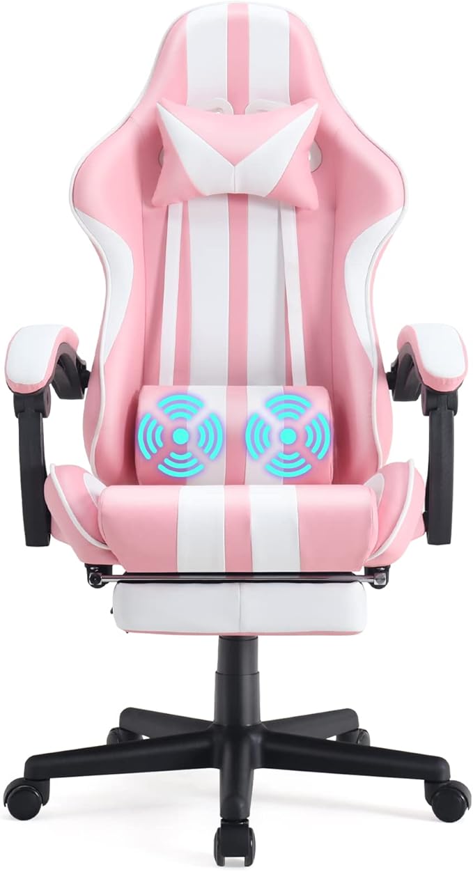 Ferghana Gaming Chairs with Footrest,Computer Game Chair,Massage Gaming Chairs,Christmas,Xmas Gift,PC Gaming Chairs for Adults Teens for Gaming Live Streaming Room(Pink,Racing Version)