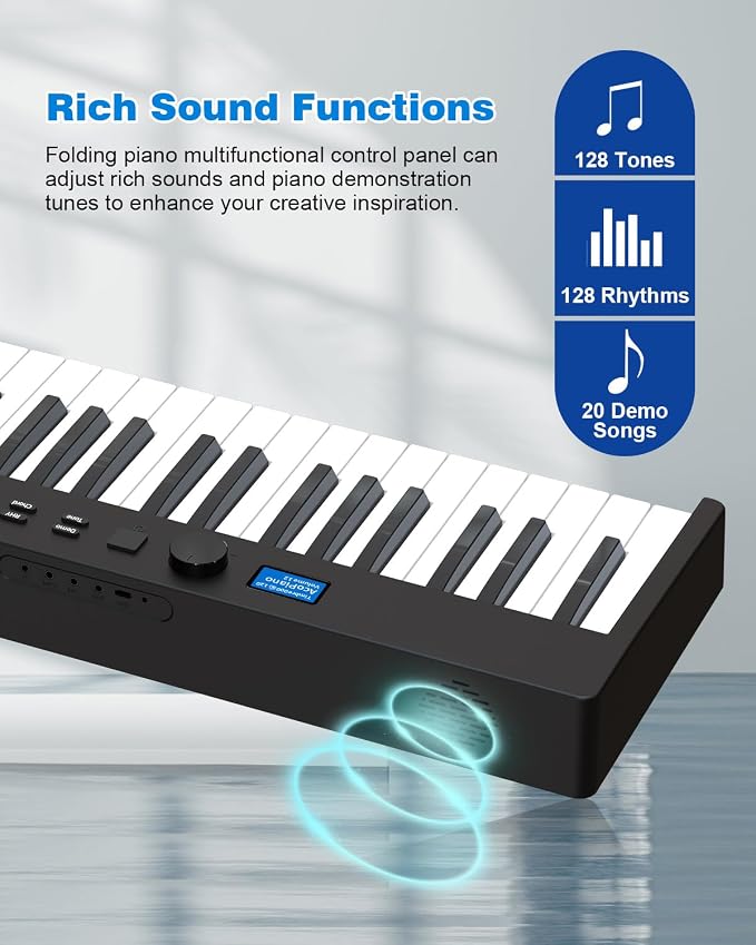 Folding Piano Keyboard 88 Key, Portable Piano Keyboard with Standard Semi Weighted Key, Foldable Piano Support Bluetooth/MIDI with Pedal, Speakers, Ideal for Beginner and Adult