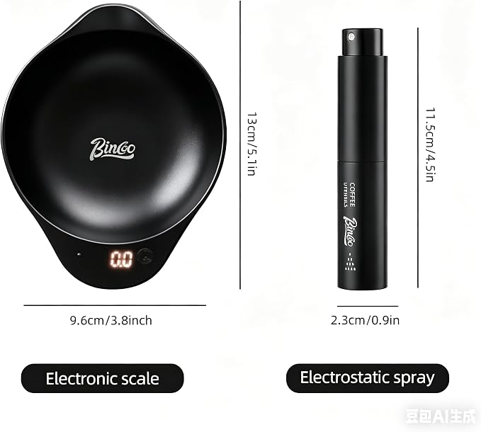 BINCOO Coffee Bean Scale Dosing Cup with LED Espresso&Coffee Scale with timer - Rechargeable，matcha scale Small Coffee Spray Bottle， Precision &Tea Scale & Perfect Coffee Lover Gift（Black）
