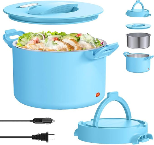 Electric Lunch Box Food Warmer, 34-Ounce Leakproof Portable Heated Lunch Container for Car, Truck, Office,Camping, 100W 12V/24V/110V/220V Bento Box Heater Gift For Women Men (Light Blue)