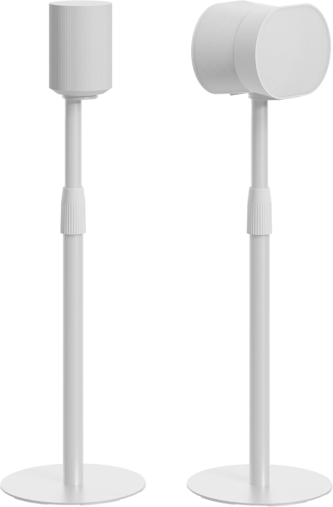 PEGZONE Speaker Stands Pair Compatible with Sonos Era 100 and Era 300, Height-Adjustable from 26.9"-42", Cable Management, 11lbs Capacity, White, 2 Pack(1 Pair)