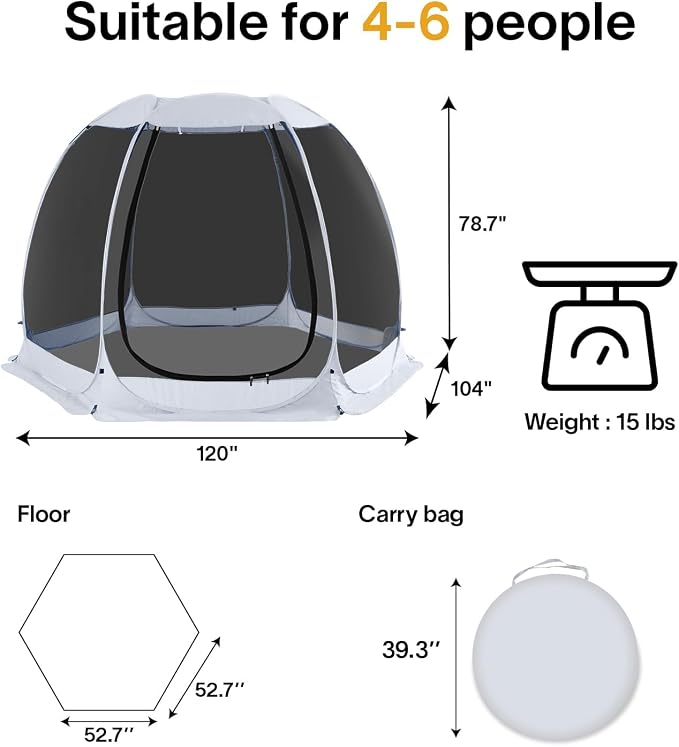 Alvantor Pop Up Screen House Tent, Instant Outdoor Gazebo with Mosquito Netting & UPF 50+ Sun Protection, Portable Canopy Shelter for Patio, Backyard, Camping (2-10 Person)