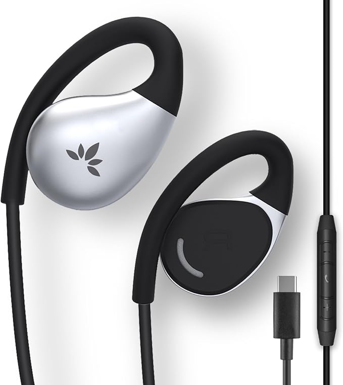 Avantree Resolve – USB-C Wired Open-Ear Earbuds w/Mic & Over-Ear Hook | Large Size, Compatible with iPhone 15/16/17, Google & Android Type C Phones, Ideal for Office, Outdoor & Home